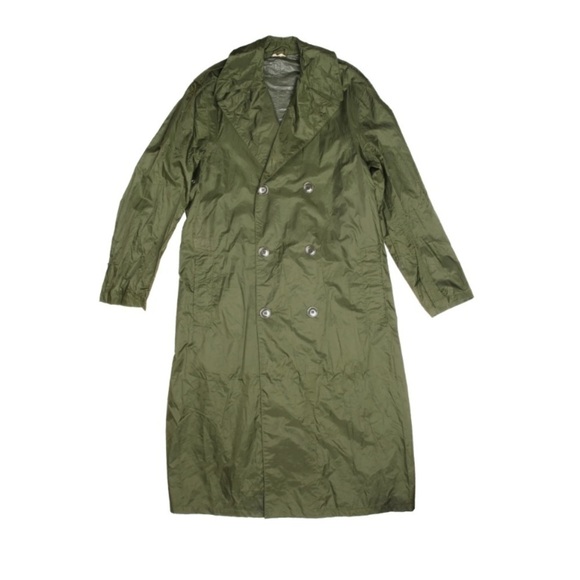 Vintage 1968 US Army Green Trench Rain Coat Nylon Rubber Coated Long Men’s Small - Picture 10 of 11